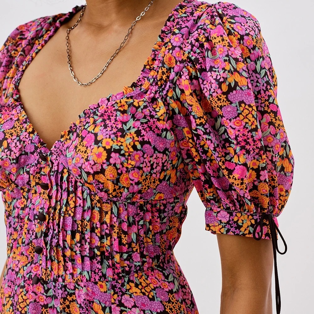 For Love & Lemons Maud Midi Dress M medium fuschia